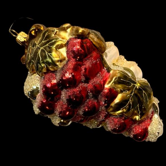 VTG Polanaise Hand Blown Glass Grape Cluster Christmas Ornament Frit Glitter 6” - Picture 2 of 12